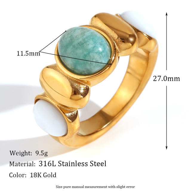 18KG vintage enamel natural stone statement stainless steel finger rings