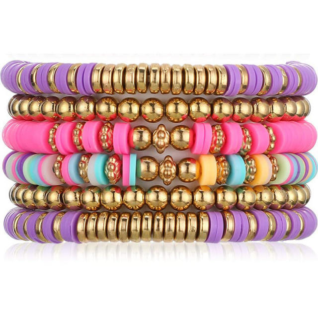 Boho colorful clay bead multi layer friendship bracelet set
