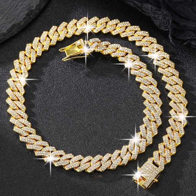 14mm hiphop full colorful diamond cuban link chain choker necklace