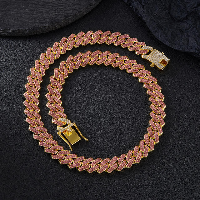 14mm hiphop full colorful diamond cuban link chain choker necklace