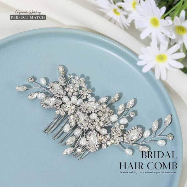 Eleagnt pearl crystal bead handmade wedding hair combs