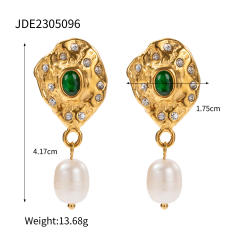 18KG vintage emerald statement pearl drop stainless steel necklace set