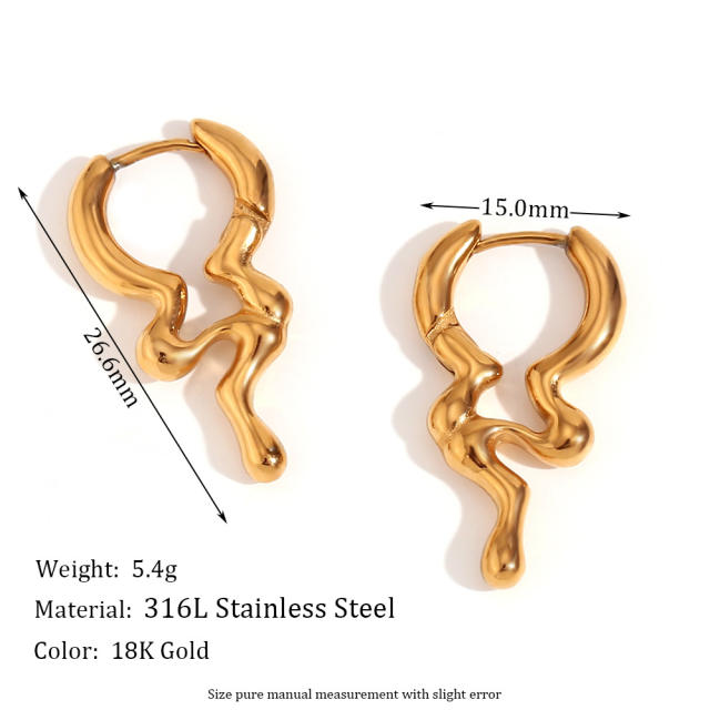 18KG personality lava series stainless steel huggie earrings
