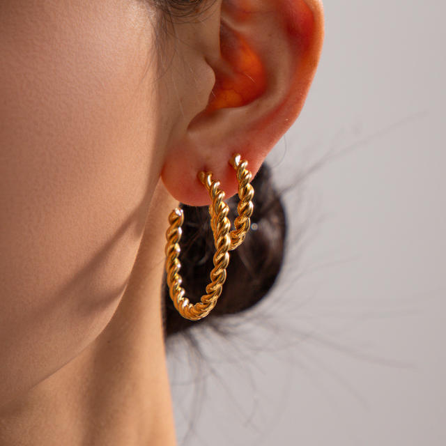 INS 18KG classic twisted hoop stainless steel earrings