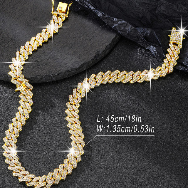 14mm hiphop full colorful diamond cuban link chain choker necklace