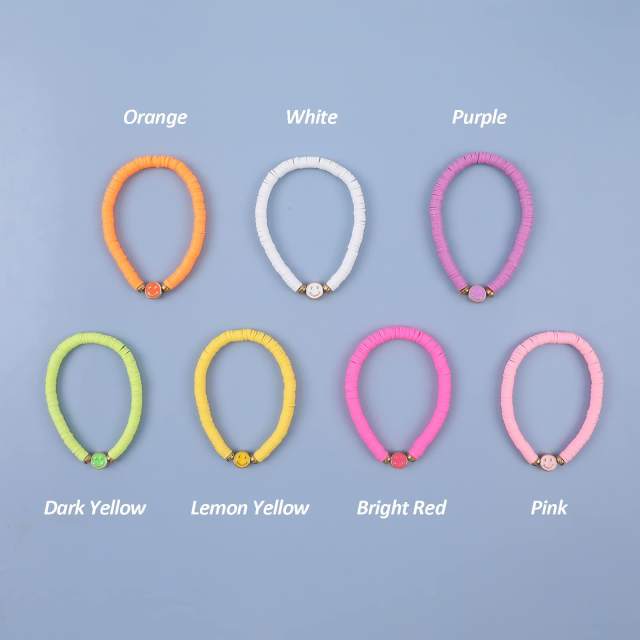 7pcs rainbow color clay bead smile face bracelet set