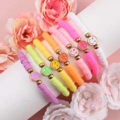 7pcs rainbow color clay bead smile face bracelet set