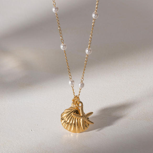 Holiday series shell starfish pendant ocean series stainless steel necklace