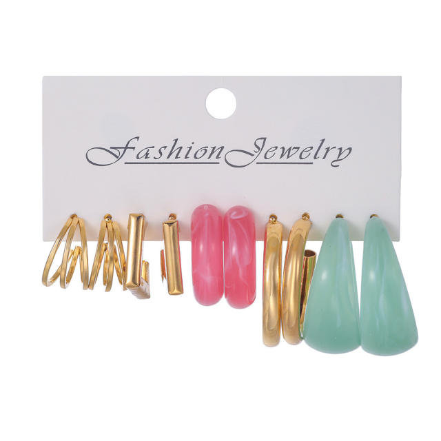 5 pair cute candy color y2k resin hoop earrings set