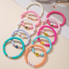 10pcs beach trend color clay bead smail face star bracelet set