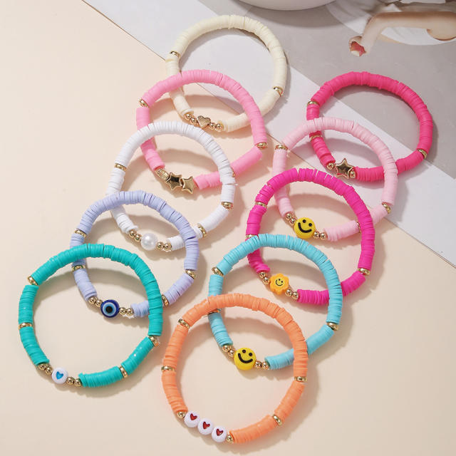 10pcs beach trend color clay bead smail face star bracelet set