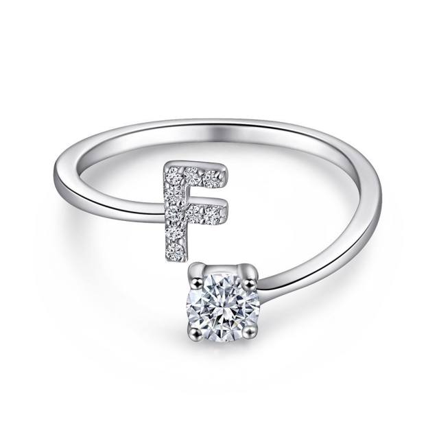 925 sterling silver diamond initial letter adjustable pinky rings finger rings