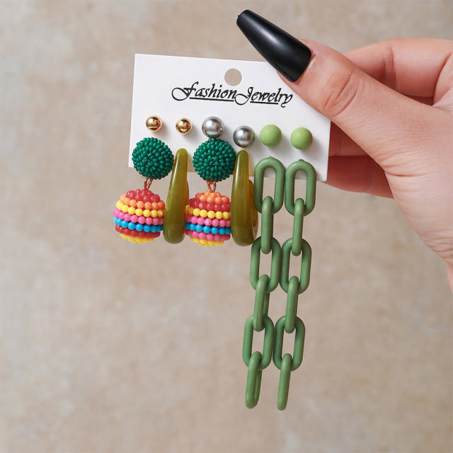 6pair candy color arylic chain Y2K earring set