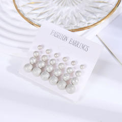 Easy match basic silver frost smooth ball bead studs earring set