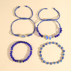4pcs blue color bead evil eye bracelet set