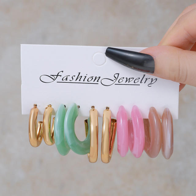 5 pair cute candy color y2k resin hoop earrings set