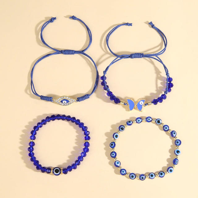 4pcs blue color bead evil eye bracelet set