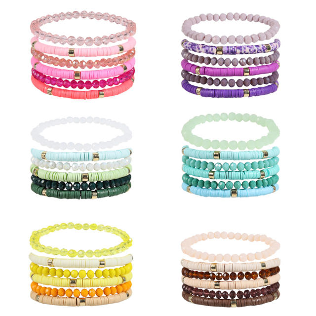 6pcs candy color bead clay beads bracelet set beach bracelet