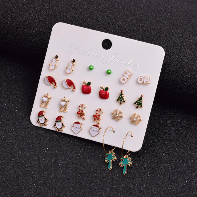12 pair cute christmas earring set