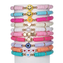 10pcs beach trend color clay bead smail face star bracelet set