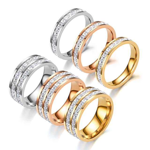 Hot sale cubic zircon diamond stainless steel rings band couple rings