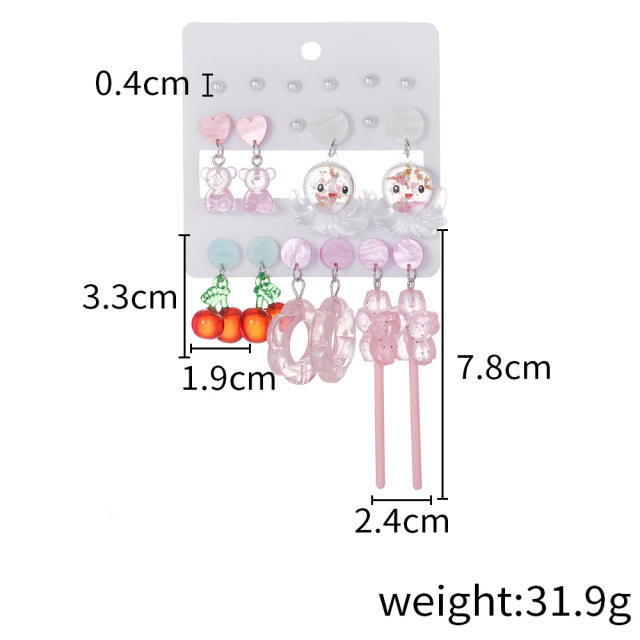 Sweet flower cherry octopus acrylic pink earrings set