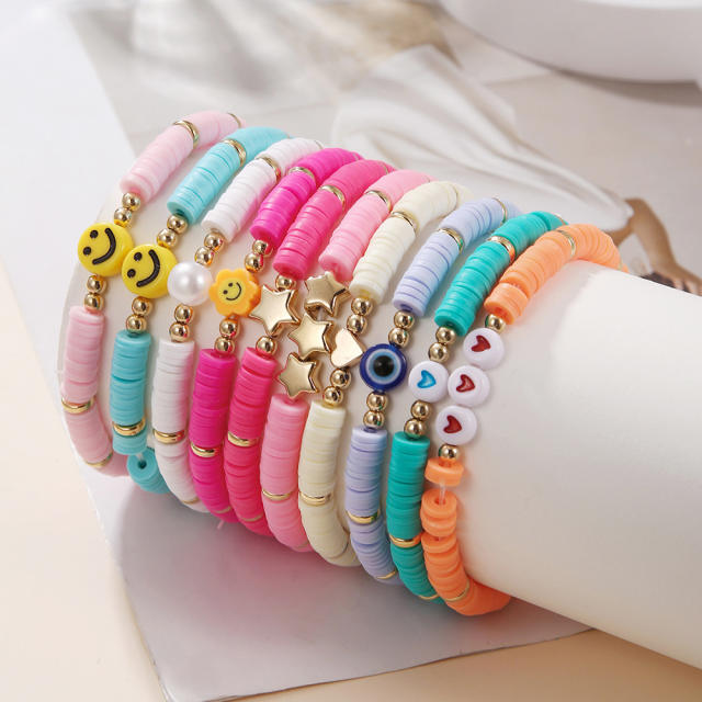 10pcs beach trend color clay bead smail face star bracelet set