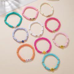 10pcs beach trend color clay bead smail face star bracelet set