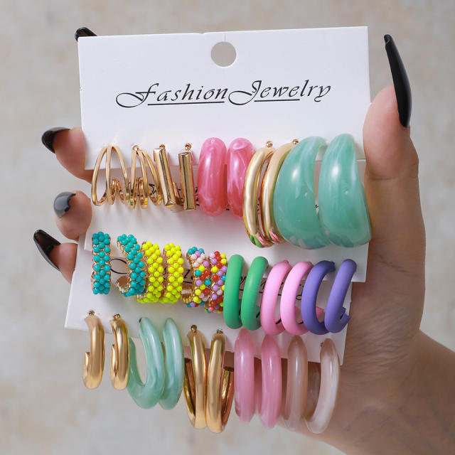 5 pair cute candy color y2k resin hoop earrings set