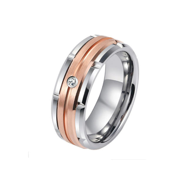 Classic cubic zircon two tone stainless steel rings band for men