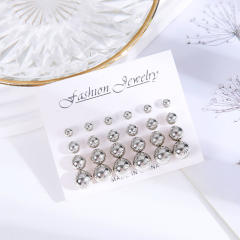 Easy match basic silver frost smooth ball bead studs earring set