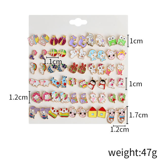30pair candy color cartoon animal series studs earring set