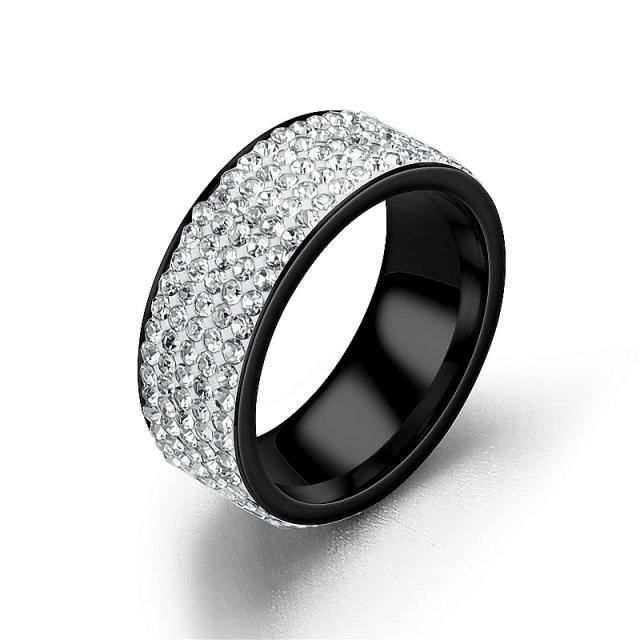 5 row rhinestone pave setting stainless steel rings band