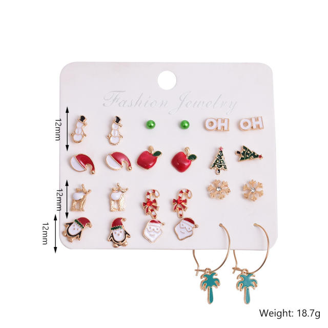 12 pair cute christmas earring set