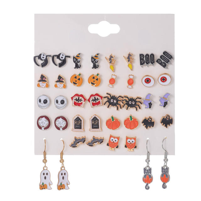Halloween pumkin ghost alloy earrings set