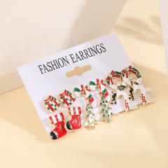 6 pair cute enamel christmas earring set