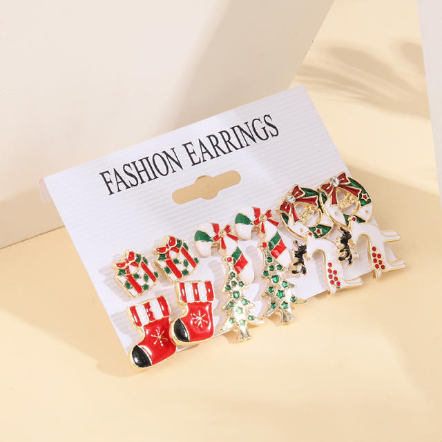 6 pair cute enamel christmas earring set