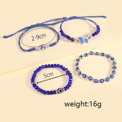 4pcs blue color bead evil eye bracelet set