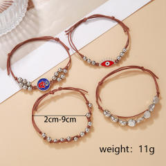 4pcs evil eye silver bead wax rope bracelet set