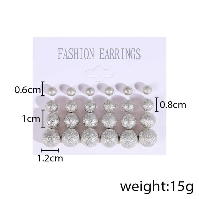 Easy match basic silver frost smooth ball bead studs earring set