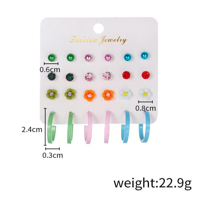 12 pair candy color painting flower hoop earrings set