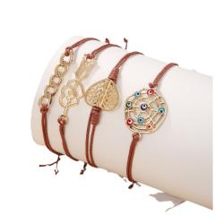 4pcs Vintage boho evil eye heart chain wax rope bracelet set