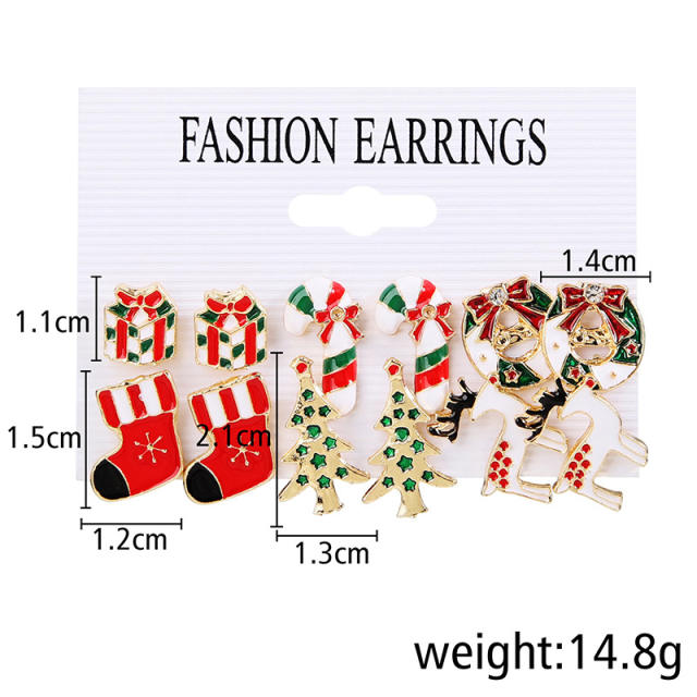 6 pair cute enamel christmas earring set