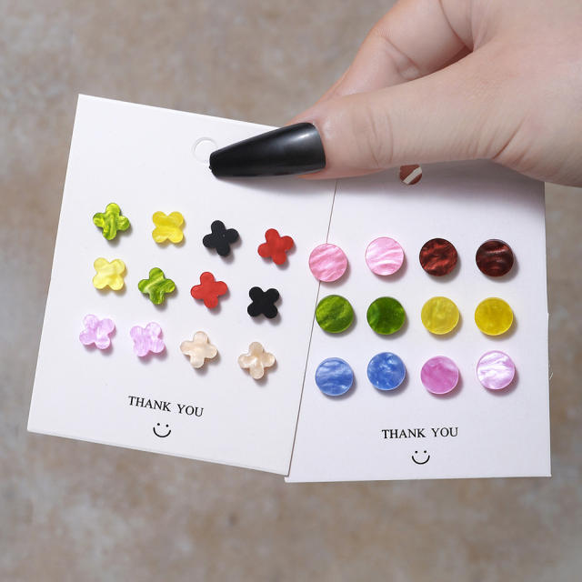 6 pair easy match colorful resin butterfly heart flower studs earrings set