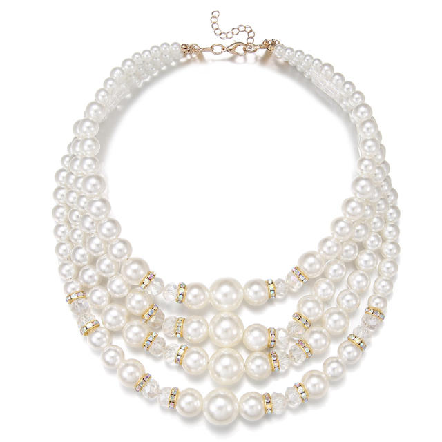 Eleagnt 4 lary faux pearl strand choker necklace for women