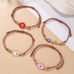 4pcs color enamel evil eye hasma hand wax rope bracelet set
