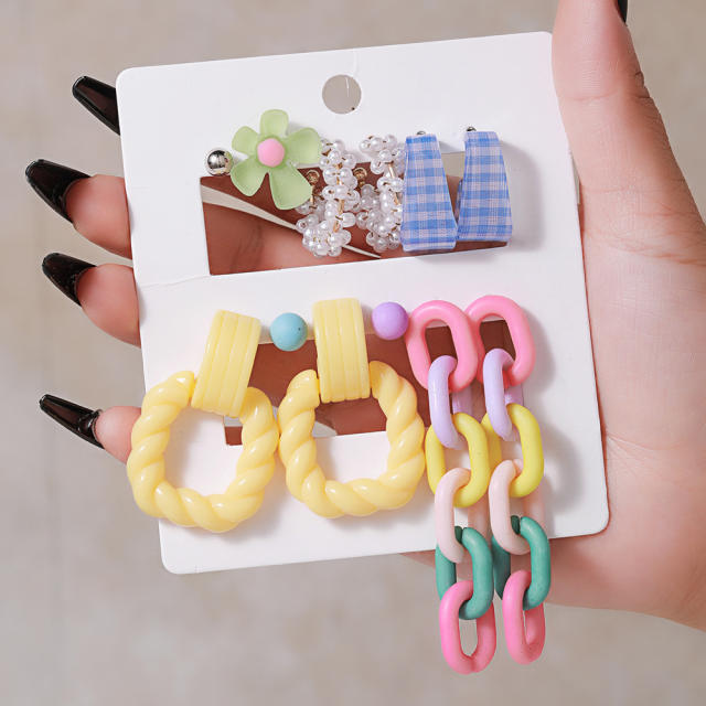6pair candy color arylic chain Y2K earring set