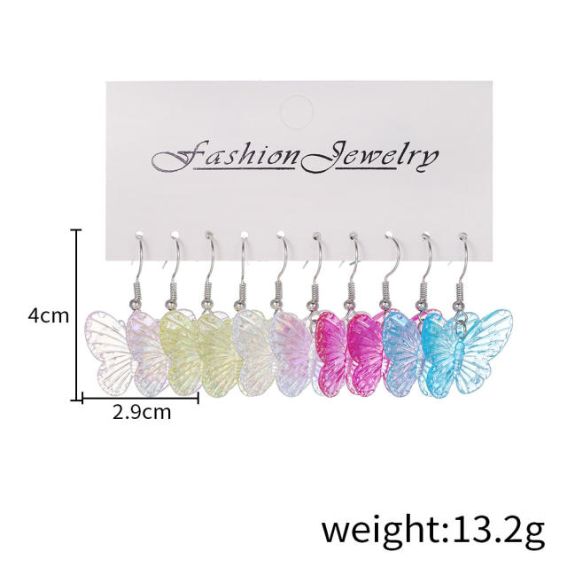 5pair INS Trend Y2K colorful butterfly earrings set