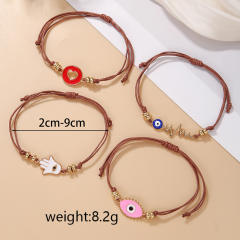4pcs color enamel evil eye hasma hand wax rope bracelet set