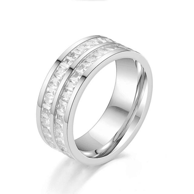 Hot sale cubic zircon diamond stainless steel rings band couple rings